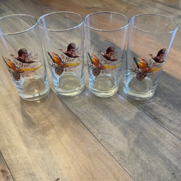 Set of 4 Vintage Libbey Flying Pheasants cocktail glasses 5.5" tall - Picture 1 of 2